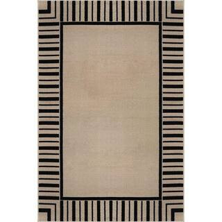 Edge Beige 5 ft. x 7 ft. Rubber Back Washable Geometric Border Indoor Outdoor Patio Area Rug | The Home Depot