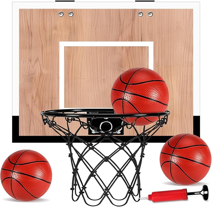Indoor Basketball Hoop for Kids, Mini Basketball Hoops Over The Door and Wall with Wooden Backboa... | Amazon (US)