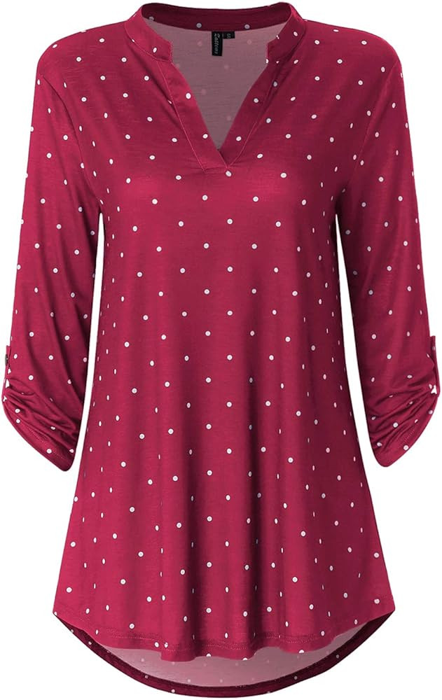 Zattcas Womens Floral Printed Tunic Shirts 3/4 Roll Sleeve Notch Neck Tunic Top | Amazon (US)