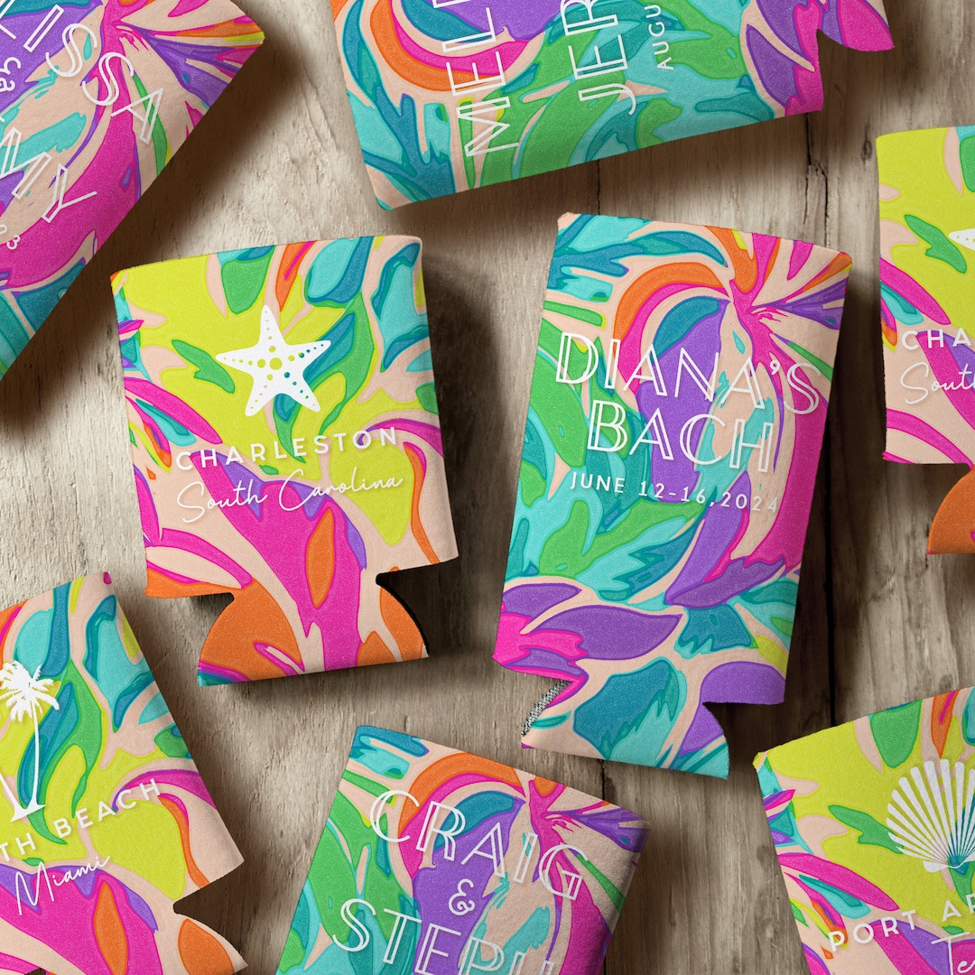 Summer Beach Wedding Favors - Summer Tropical Can Coolers - Personalized Party Favors - Custom Dr... | Etsy (US)