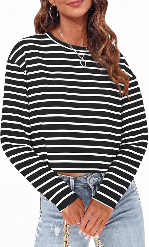 Tankaneo Womens Long Sleeve Crop Tops Oversized Cropped Tshirt | Amazon (US)