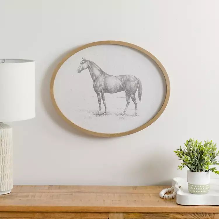New! Oval Antique Horse Sketch Framed Art Print | Kirkland's Home