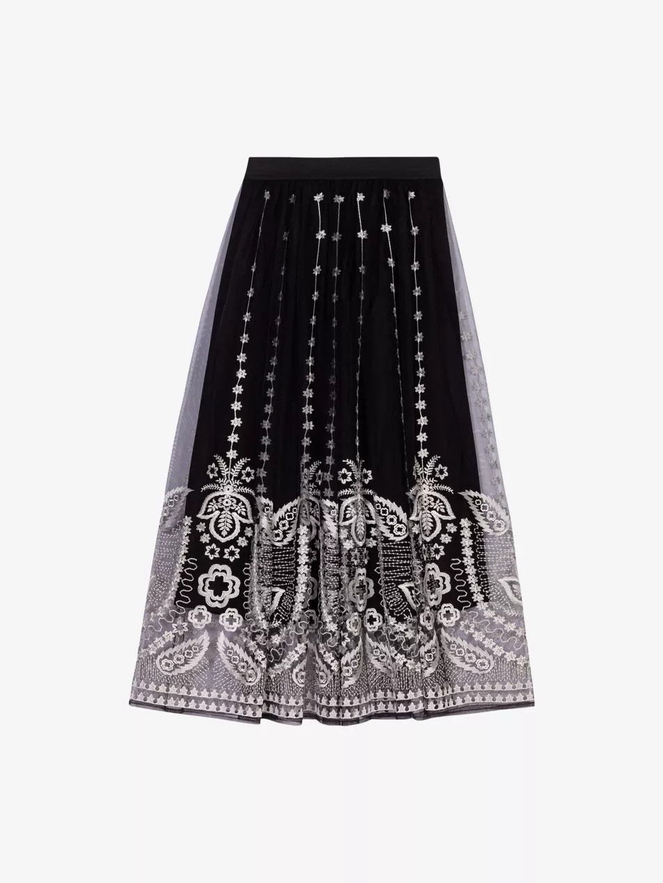 Floral-Embroidered High-Waist Tulle Maxi Skirt | Selfridges