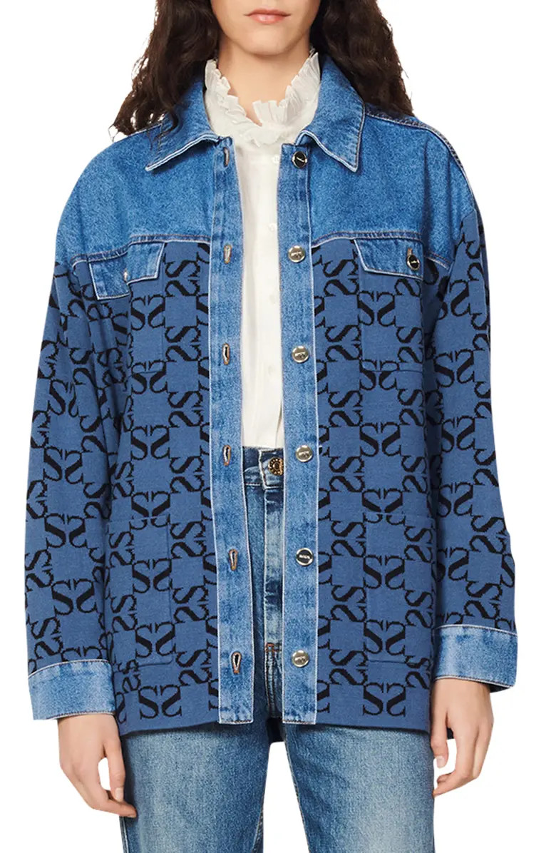 sandro Augustin Mix Media Shirt Jacket | Nordstrom | Nordstrom