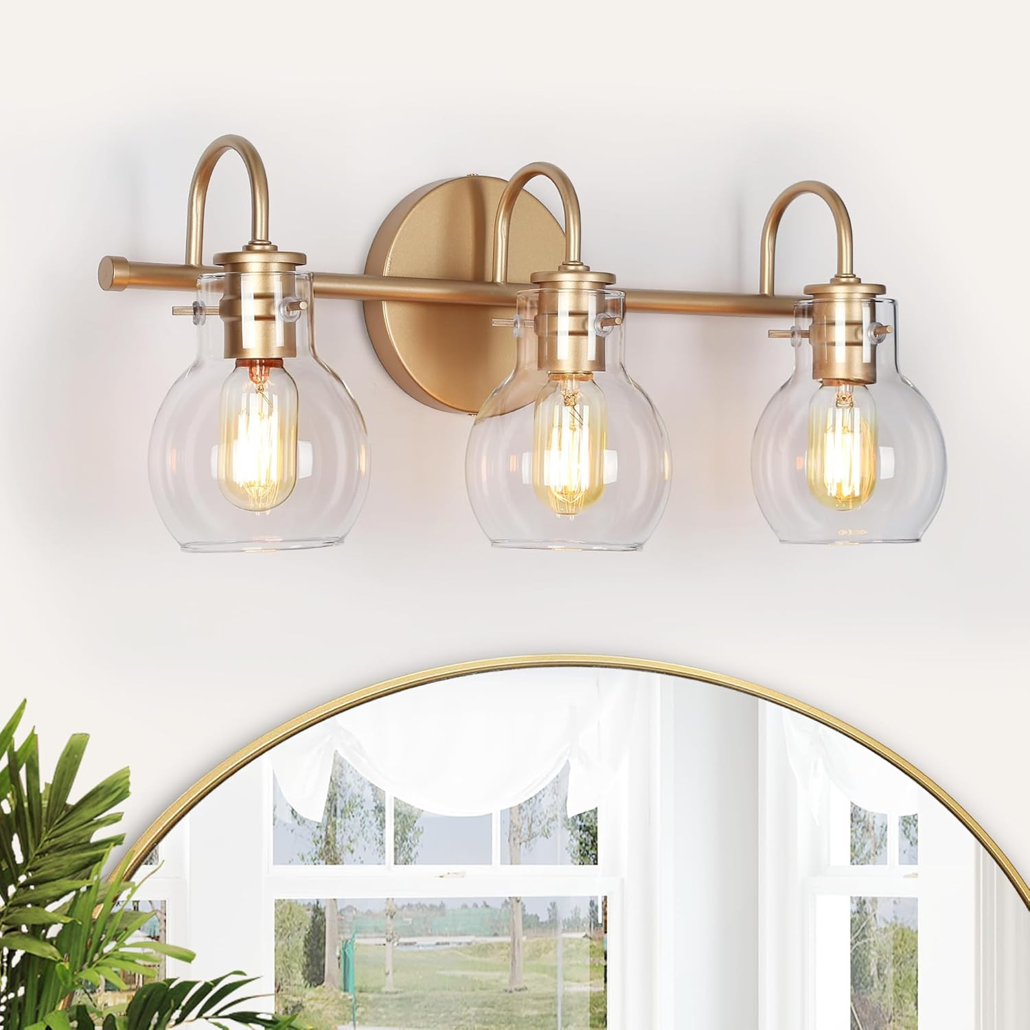 KSANA 3-Light Gold Bathroom Light Fixtures Over Mirror, 22'' Modern Vanity Lights Lighting with C... | Amazon (US)