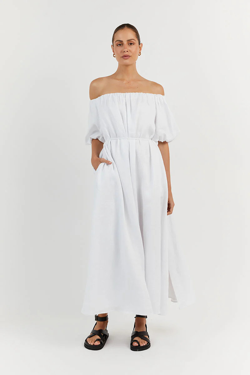 PENELOPE WHITE LINEN MIDI DRESS | DISSH