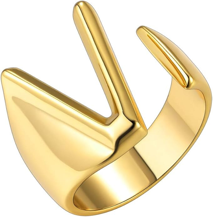 GoldChic Jewelry Personalized Gold Bold Initial Letter Open Ring Adjustable Women Statement Rings... | Amazon (US)
