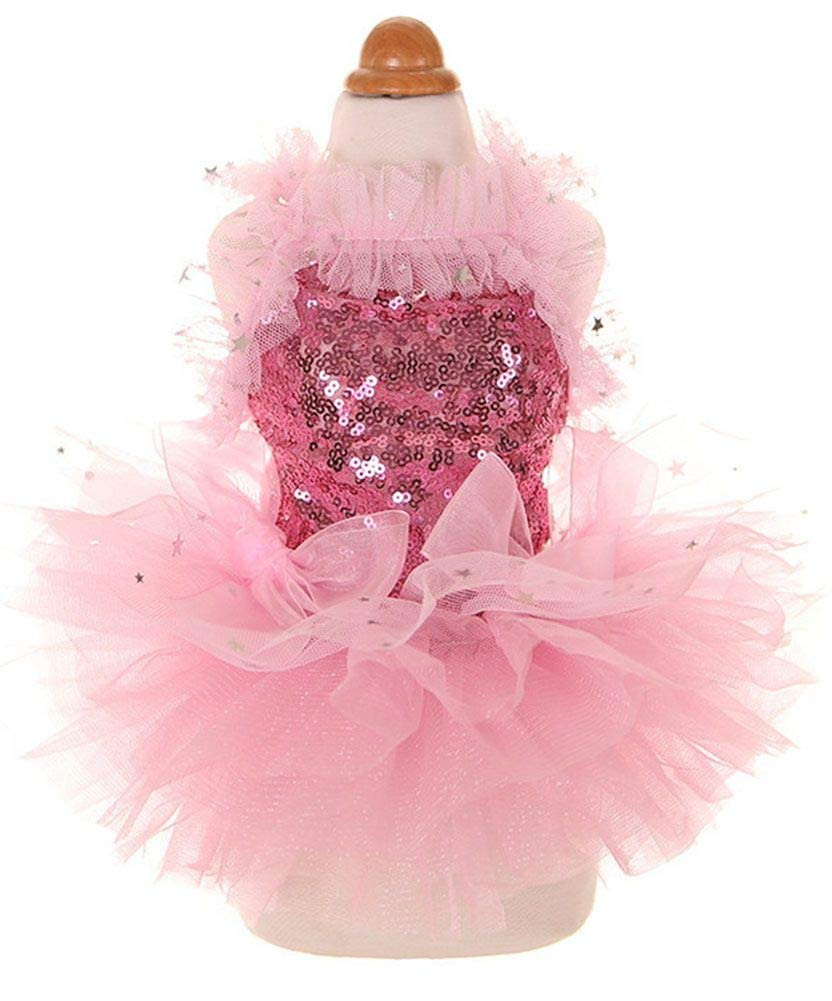 Fashion Sweet Puppy Dog Blingbling Princess Skirt Pet Dog Lace Cake Camisole Tutu Dress Pink X-La... | Amazon (US)