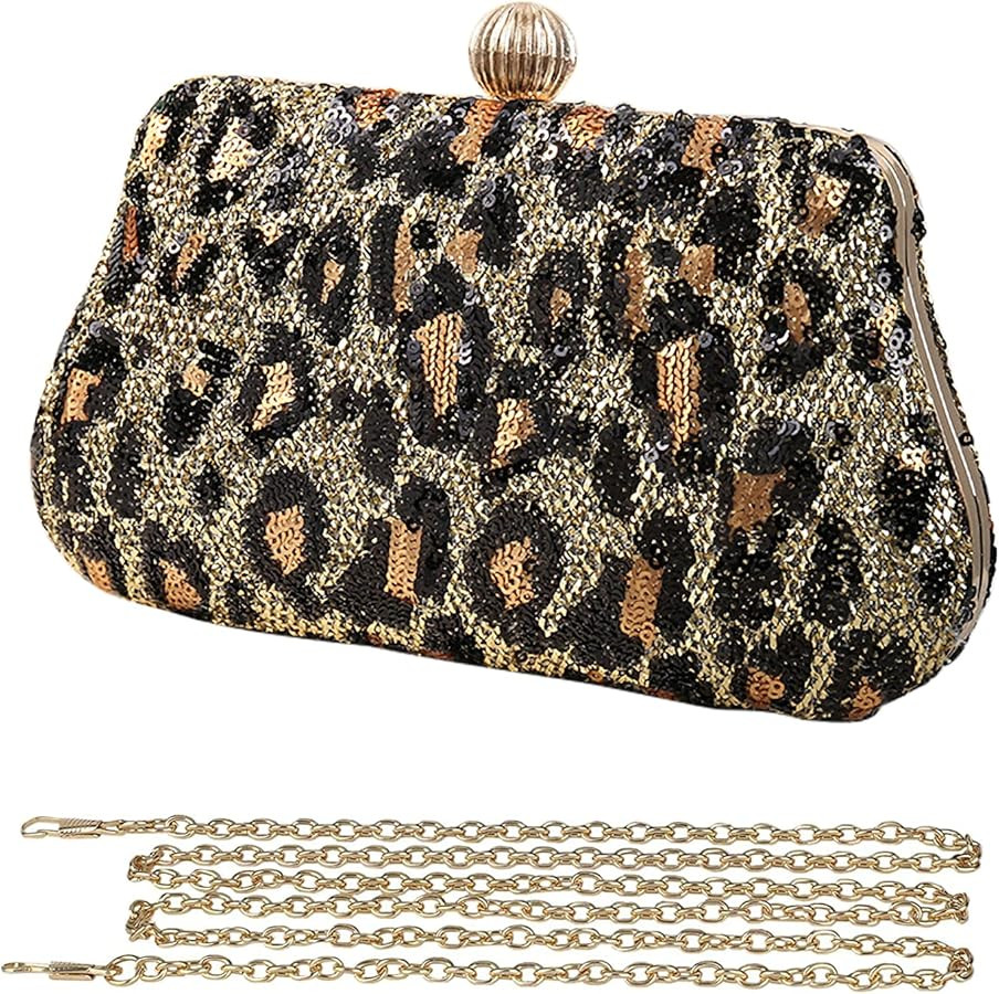 Sparkly Sequin Evening Bag for Women Fashion Leopard Print Shoulder Bag Party Prom Handbag | Amazon (US)