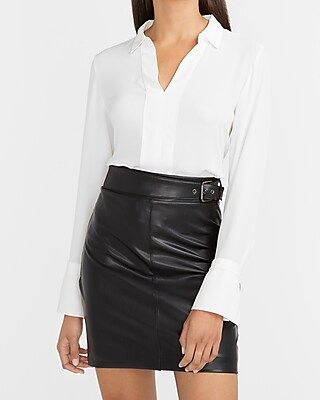 High Waisted Belted Vegan Leather Mini Skirt | Express