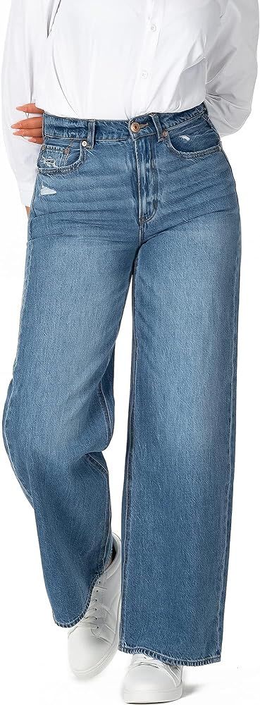 OFLUCK Women's Boyfriend Baggy Jeans High Waist Wide Leg Straight Denim Pants with Pockets | Amazon (US)