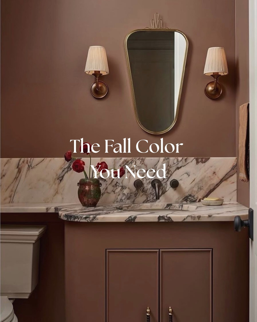 Terracotta gets filed under "earthy accent" and I'm here to correct the record. This is a full-blown design color. Walls, cabinet, tile, and your fall wardrobe. This color can hold its own everywhere it shows up.

It reads warm without going orange, grounded without going brown. Pair it with cream and it feels like Tuscany. Pair it with black and it feels current. That range is why I keep coming back to it for my fall wardrobe and a beautiful powder room moment.

#LTKvlog #LTKHome