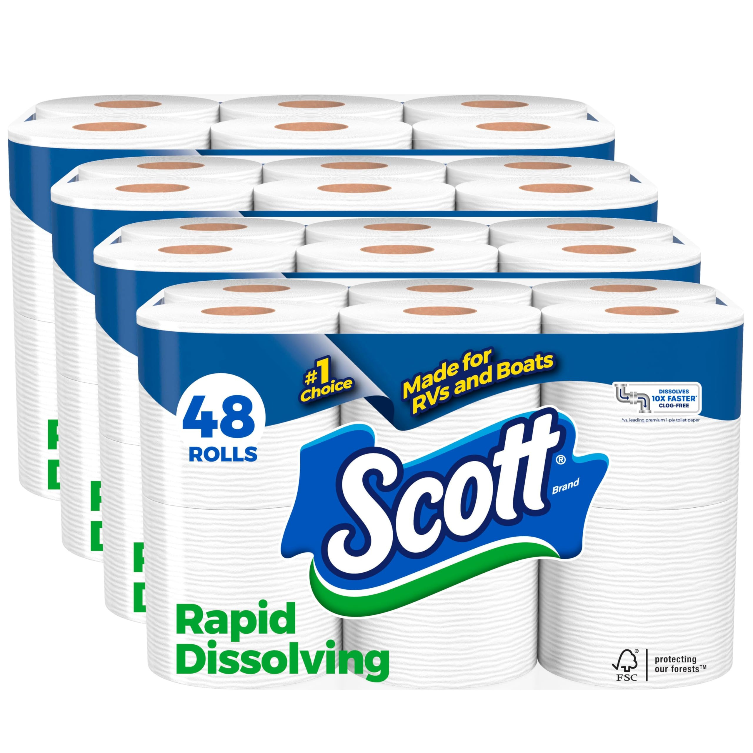 Scott Rapid-Dissolving Toilet Paper, 48 Double Rolls, Septic-Safe, Toilet Paper | Amazon (US)