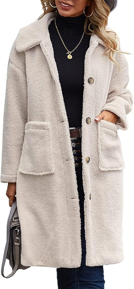 Angashion Women's Fuzzy Fleece Lapel Open Front Long Cardigan Coat Faux Fur Warm Winter Outwear J... | Amazon (US)