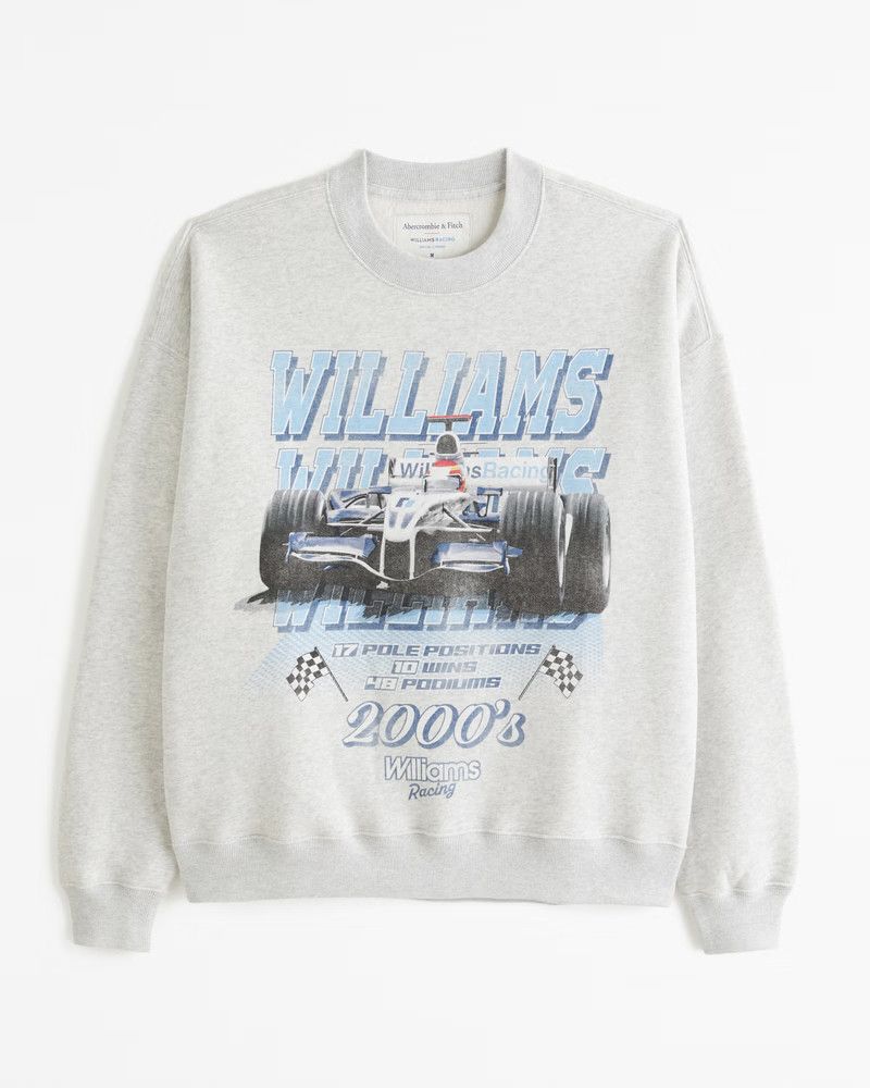 Abercrombie & Fitch Men's Williams Racing Graphic Crew Sweatshirt in Light Heather Grey - Size S | Abercrombie & Fitch (US)