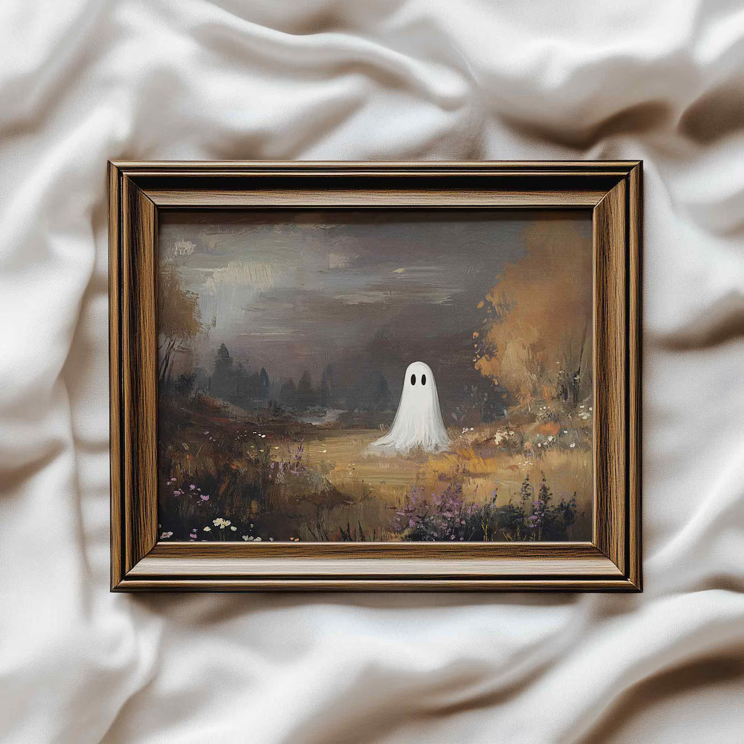 Cute Ghost Print, Spooky Ghost Painting, Halloween Dark Academia Cottagecore Wall Art, Halloween ... | Etsy (US)