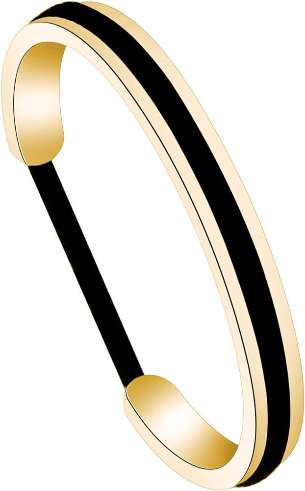 Zuo Bao Handstamped Inspirational Message Hair Tie Bracelet Stainless Steel Grooved Cuff Bangle f... | Amazon (US)