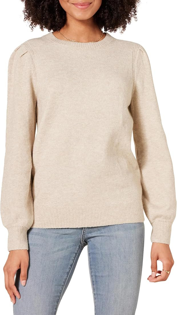 Amazon Essentials Women's Soft Touch Pleated Shoulder Crewneck Sweater | Amazon (US)
