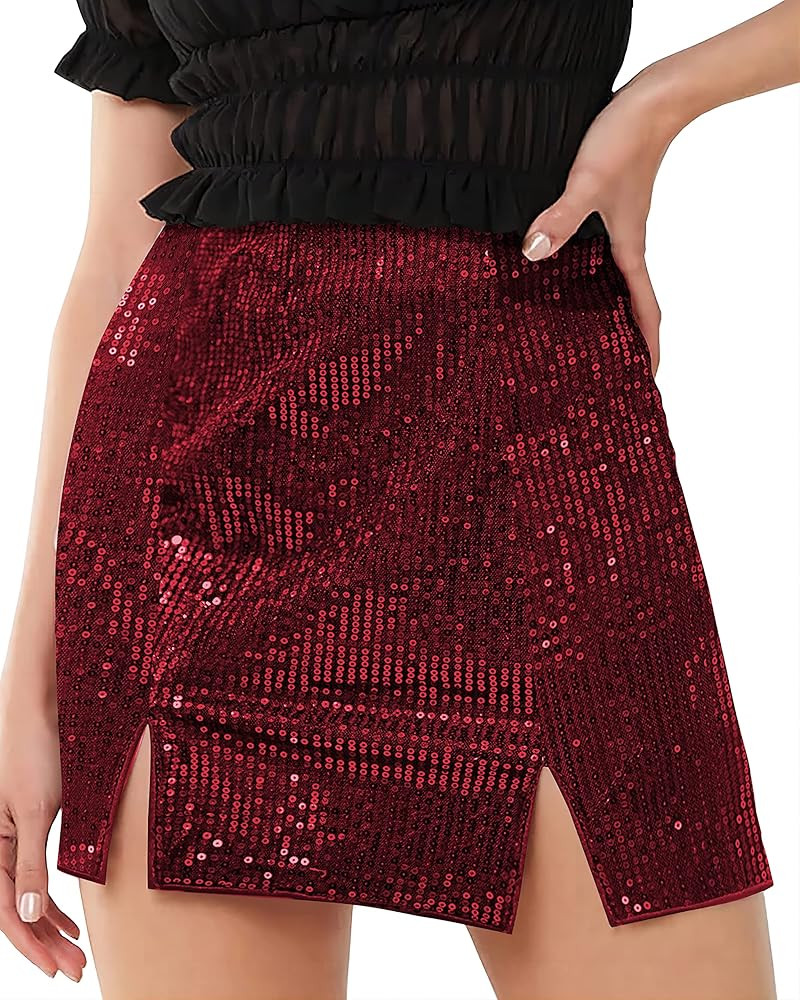 Kolagri Women's Sequin Bodycon Skirt High Waist Sparkle Pencil Side Split Hem Mini Short Skirts N... | Amazon (US)