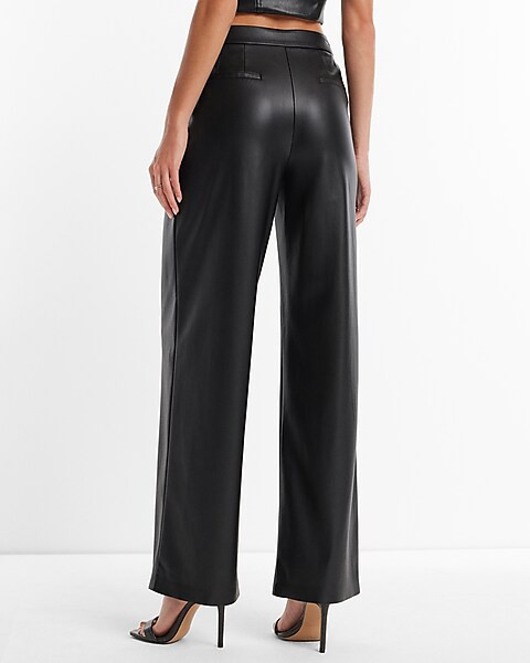 Super High Waisted Faux Leather Pleated Wide Leg Pant | Express