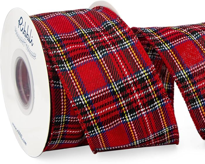 Ribbli Christmas Plaid Wired Ribbon, Red Plaid Ribbon 2-1/2 Inch x Continuous 10 Yard, Christmas ... | Amazon (US)