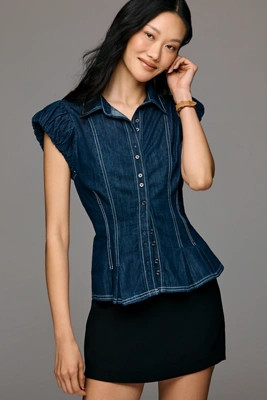 Pilcro Denim Puff Sleeve Top | Anthropologie (US)