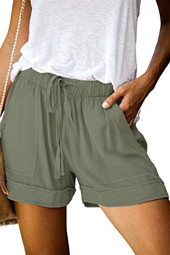 ONLYSHE Soft Comfy Activewear Lounge Shorts with Pockets and Drawstring for Women Olive Green | Amazon (US)