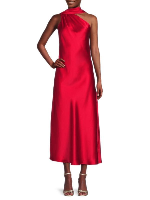 Renee C. One Shoulder Scarf Satin Maxi Dress on SALE | Saks OFF 5TH | Saks Fifth Avenue OFF 5TH