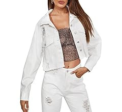 PEHMEA Women's Jean Jacket Cropped Denim Coat Long Sleeve Button Down Tassels Denim Trucker Jacke... | Amazon (US)
