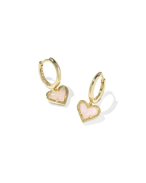 Ari Heart Gold Huggie Earrings in Rose Quartz | Kendra Scott