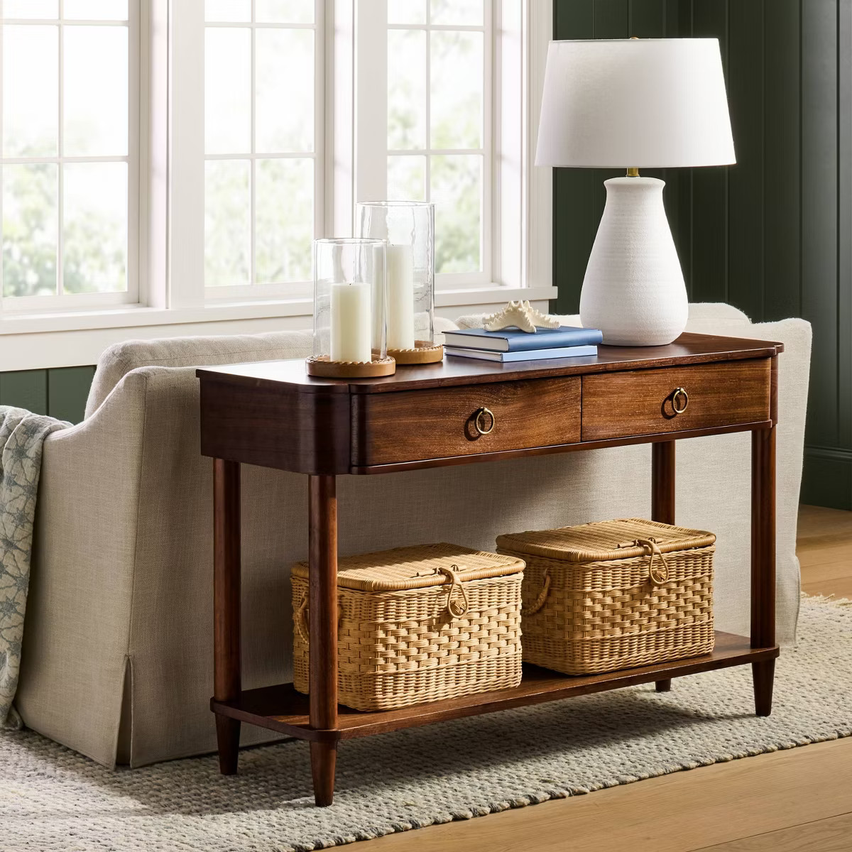 Nephi Console Table with Two Drawer Walnut Brown Wood Veneer - Threshold™ designed with Studio ... | Target