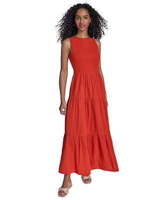 Calvin KleinWomen's Cotton Smocked Tiered Maxi Dress | Macy's