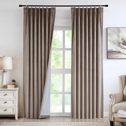 StangH Taupe Velvet Curtain 96 inches - Super Soft Luxury Panels Energy Efficient Thick Grommet C... | Amazon (US)