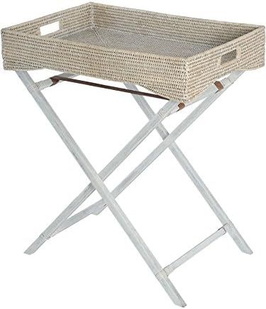 KOUBOO La Jolla Rattan Butler Tray with Folding Wood Stand, White Wash | Amazon (US)