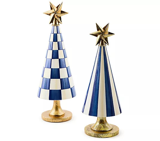 MacKenzie Childs Set of 2 Check & Stripe Trees - QVC.com | QVC
