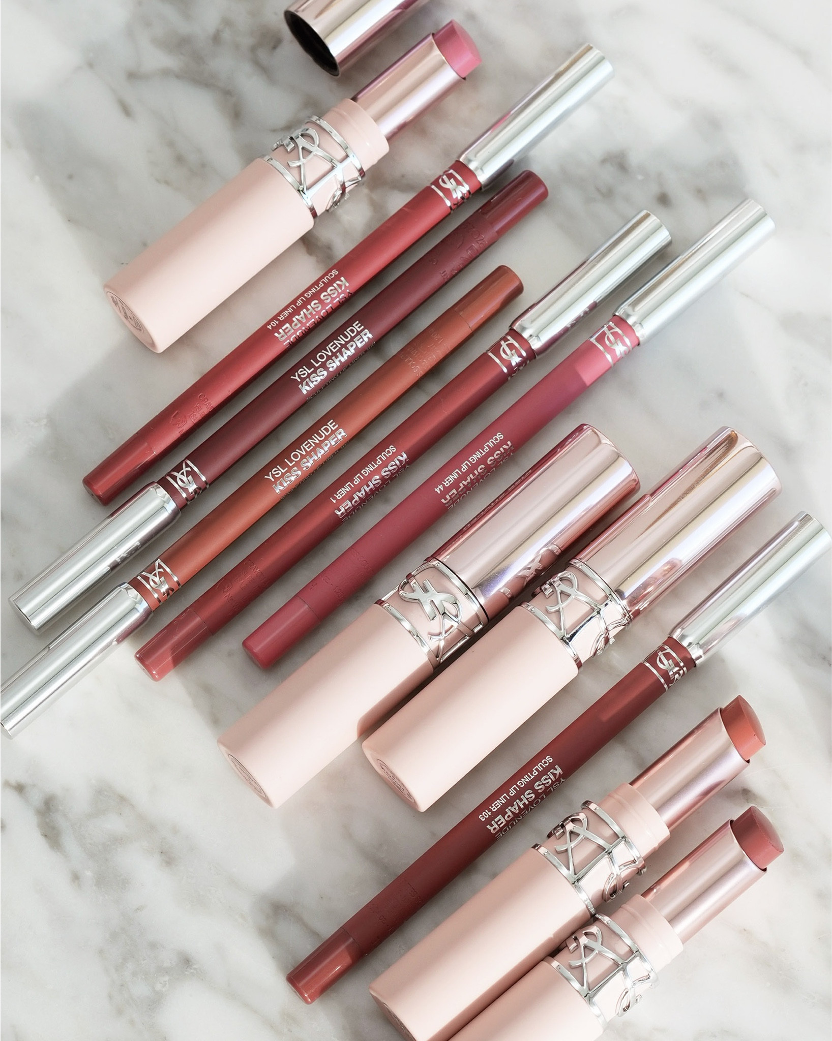 Swatching 5 shades of the @yslbeauty Loveshine Nude Lip Blusher Soft Blurring Lip Color and this formula is so good if you want that diffused, lived-in airbrushed nude lip. These have a super lightweight almost airy feel to them. Comfortable, smooth, velvety blurred matte. 

Shades are your-lips-but-better, with just enough pigment to define without overpowering them. 

Here's how the ones I picked wear on a darker pigmented lip tone. I think these areperfect for everyday. If you love a low-maintenance lip that still looks polished - this is it! 

Also picked up some of the lip pencils but will swatch them on stories! Which shade are you picking? 

#LTKBeauty