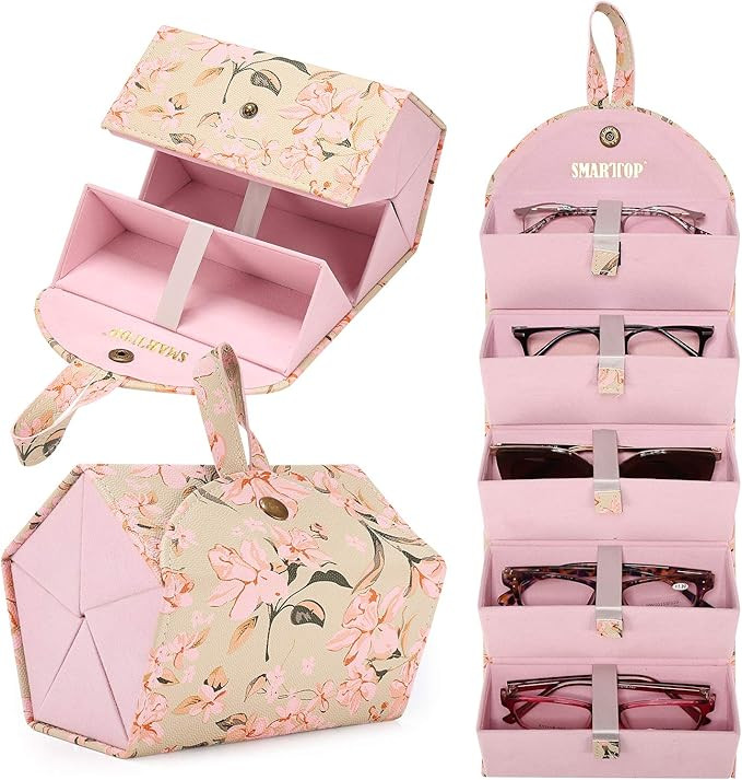 SMARTTOP Travel Sunglass Organizer Case- 5/6 Slot PU Sunglass Travel Case Multiple Portable Eyegl... | Amazon (US)