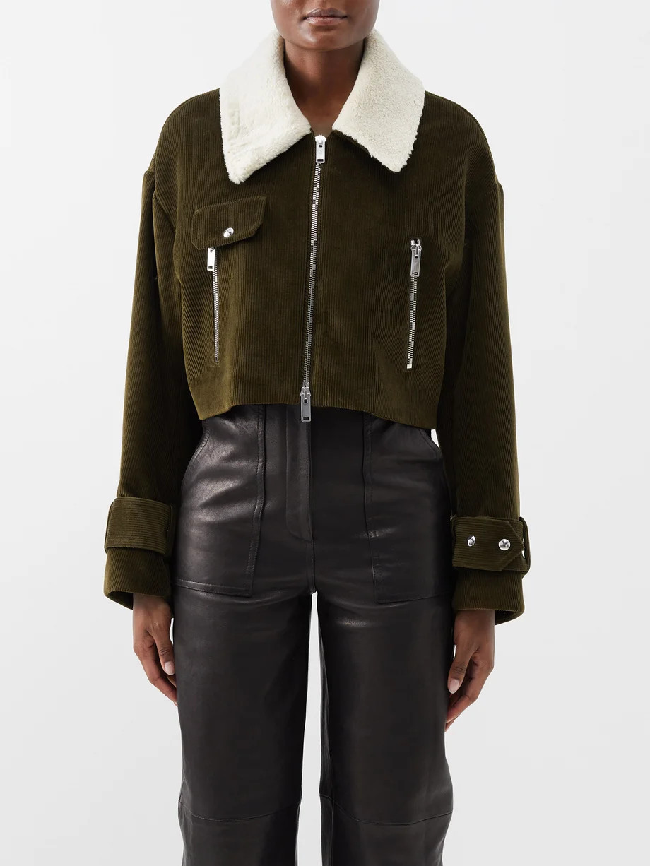 Flinn shearling-collar corduroy biker jacket | Khaite | Matches (US)