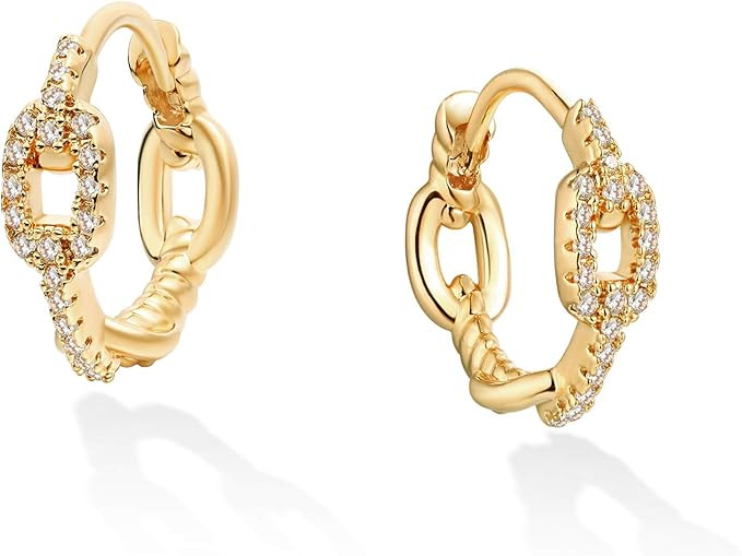 VACRONA Cubic Zirconia Huggie Earrings 14k Gold Plated Tiny Earrings Small Huggie Hoop Earrings S... | Amazon (US)
