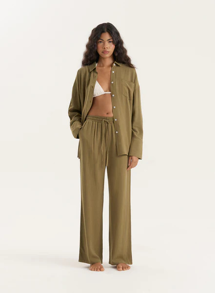 Olive Linen Blend Wide Leg Trouser- Anna | 4th & Reckless