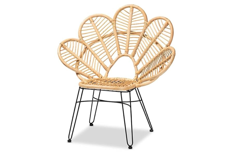 Baxton Studio Garan Modern Bohemian Natural Brown Rattan and Black Metal Accent Chair | Amazon (US)