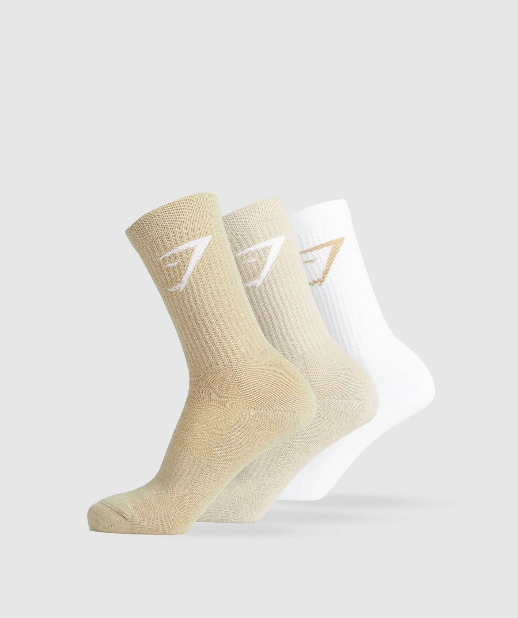 Gymshark Crew Socks 3pk - White/Pebble Grey/Desert Beige | Gymshark US