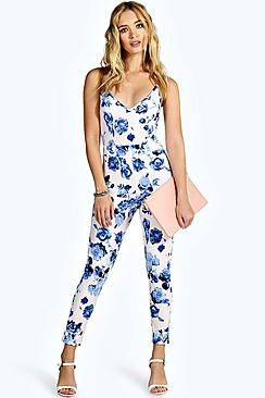 Lucy Strappy Stretch Crepe Floral Jumpsuit | Boohoo.com (US & CA)