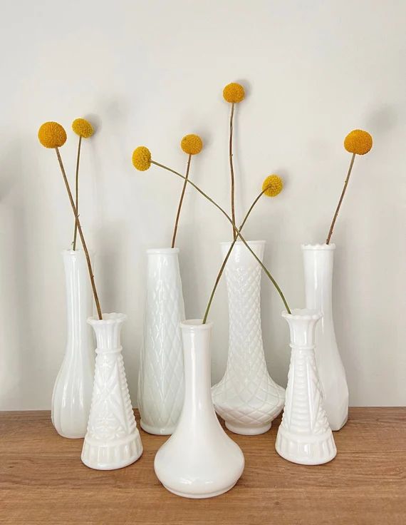 Milk Glass Vases  Milk Glass Wedding Decor  Set of 7  Short | Etsy | Etsy (US)