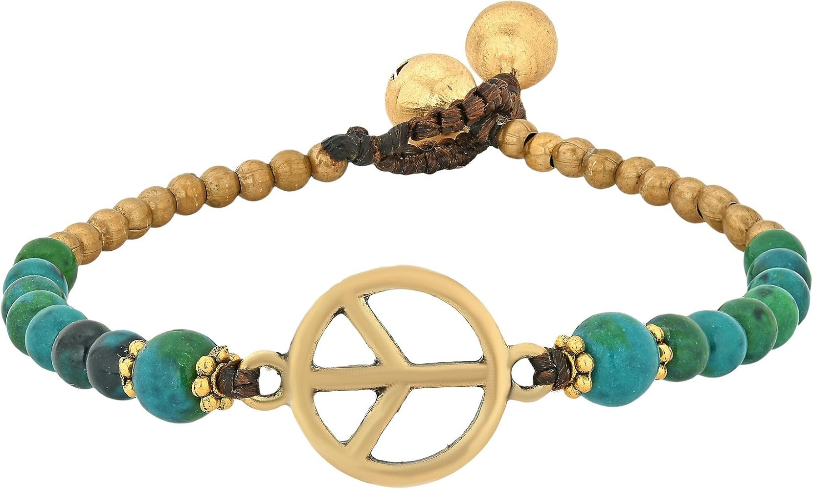 AeraVida Vintage Peace Sign with Malachite & Fashion Brass Beads Link Bracelet | Amazon (US)