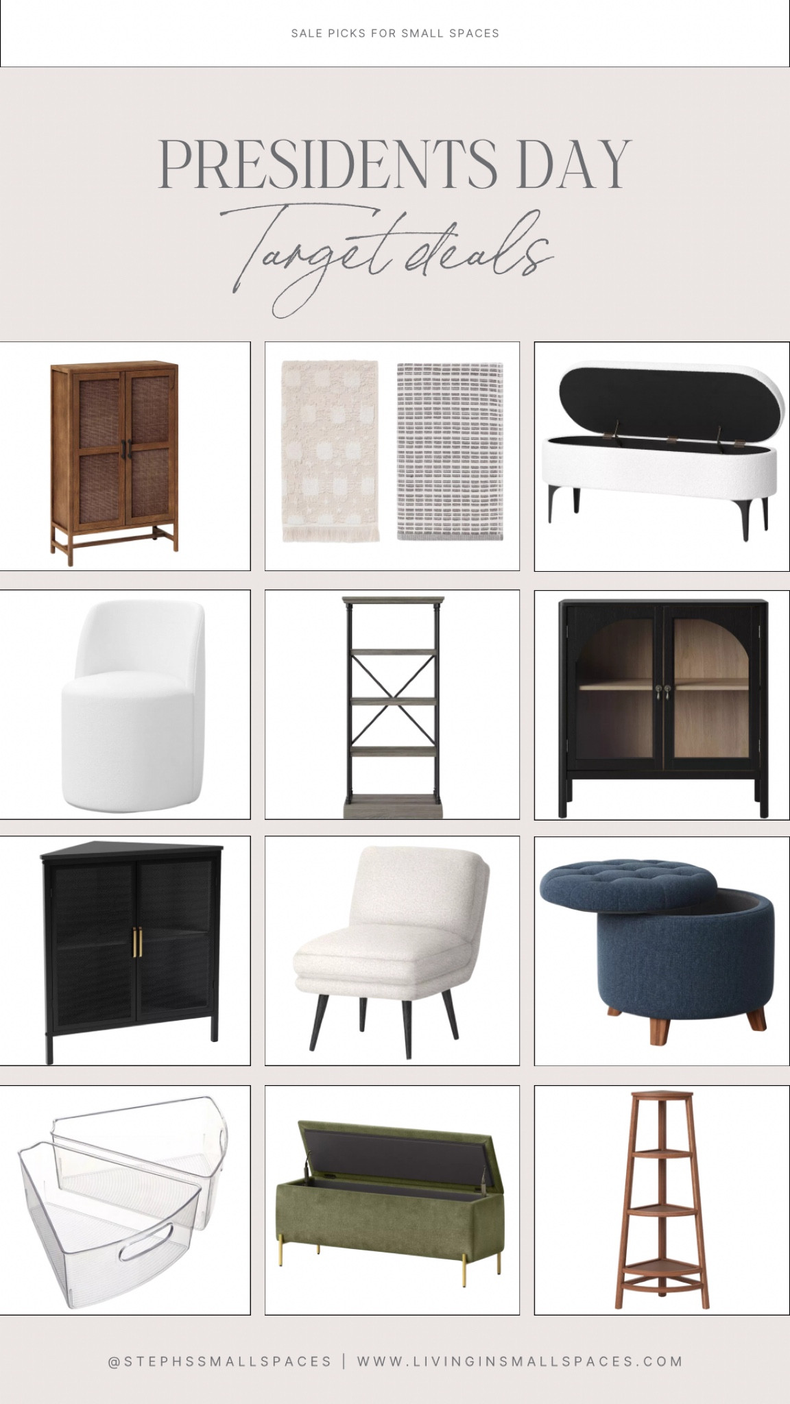Presidents Day is here which means we’re shopping for those investment pieces, and saving money.

Target furniture for small living room, small living room furniture, storage furniture, small bedroom furniture, furniture for small bedroom 

#LTKSaleAlert #LTKFindsUnder100 #LTKHome