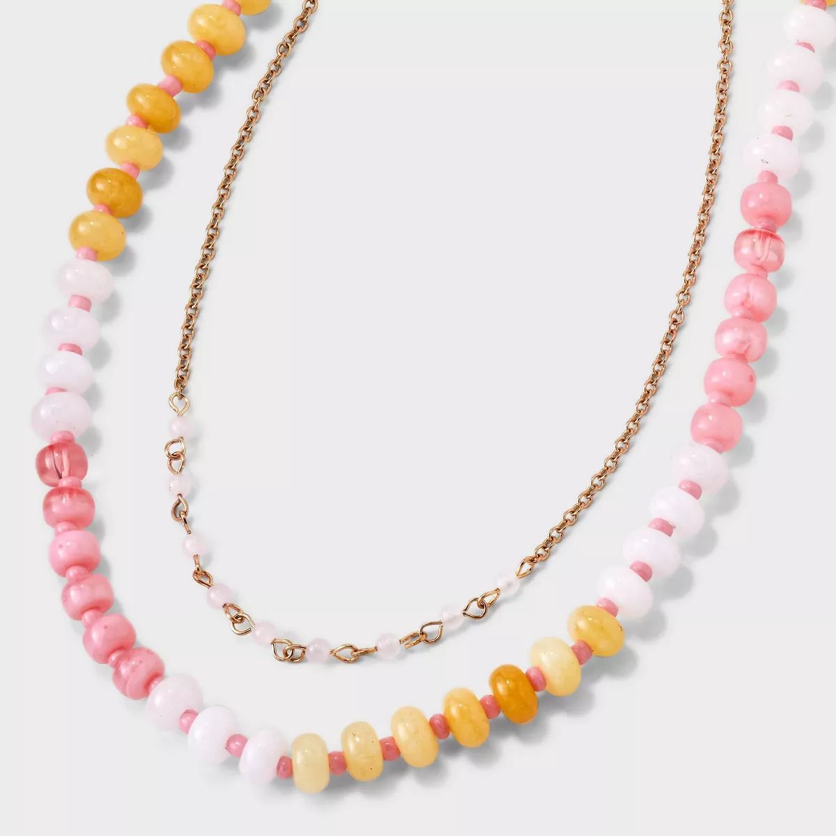 Semi-Precious Rose Quartz Beaded Color Blocked Multi-Strand Necklace - Universal Thread™ Pink/Y... | Target