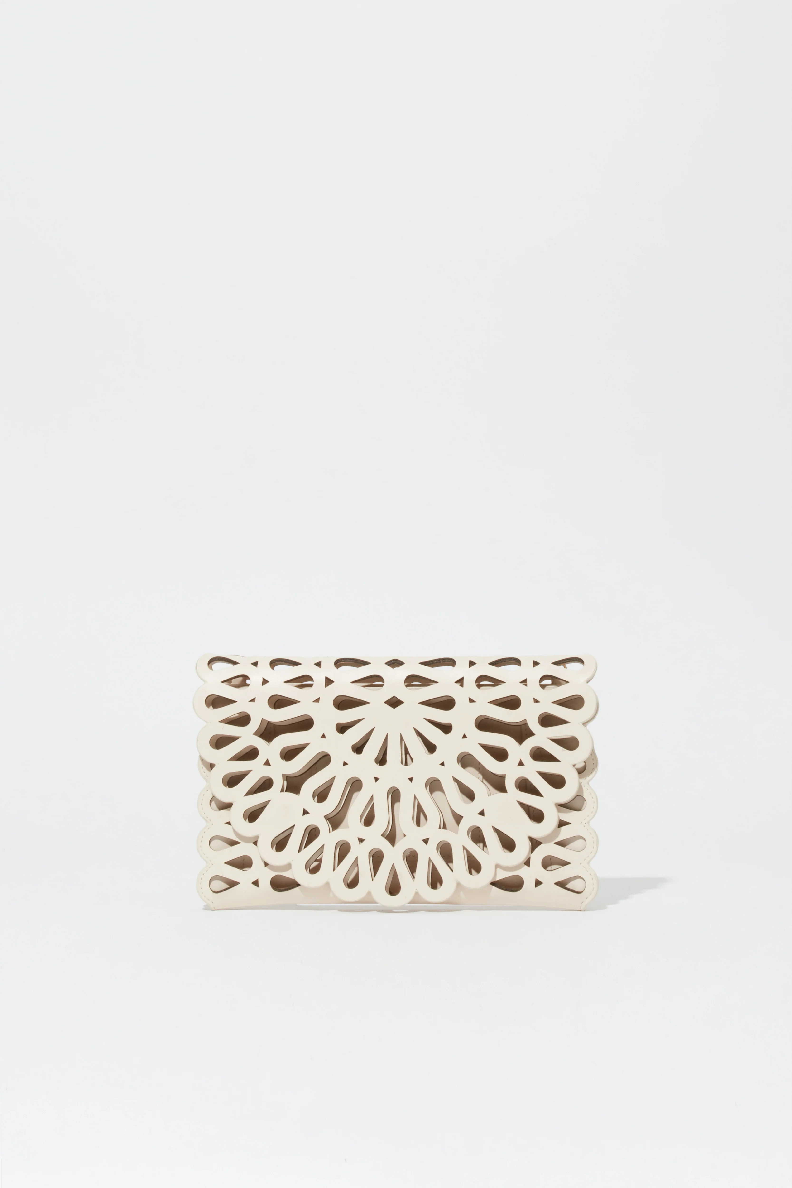 SIMKHAI Women's Mccall Laser Cut Leather Clutch in Cream | Simkhai
