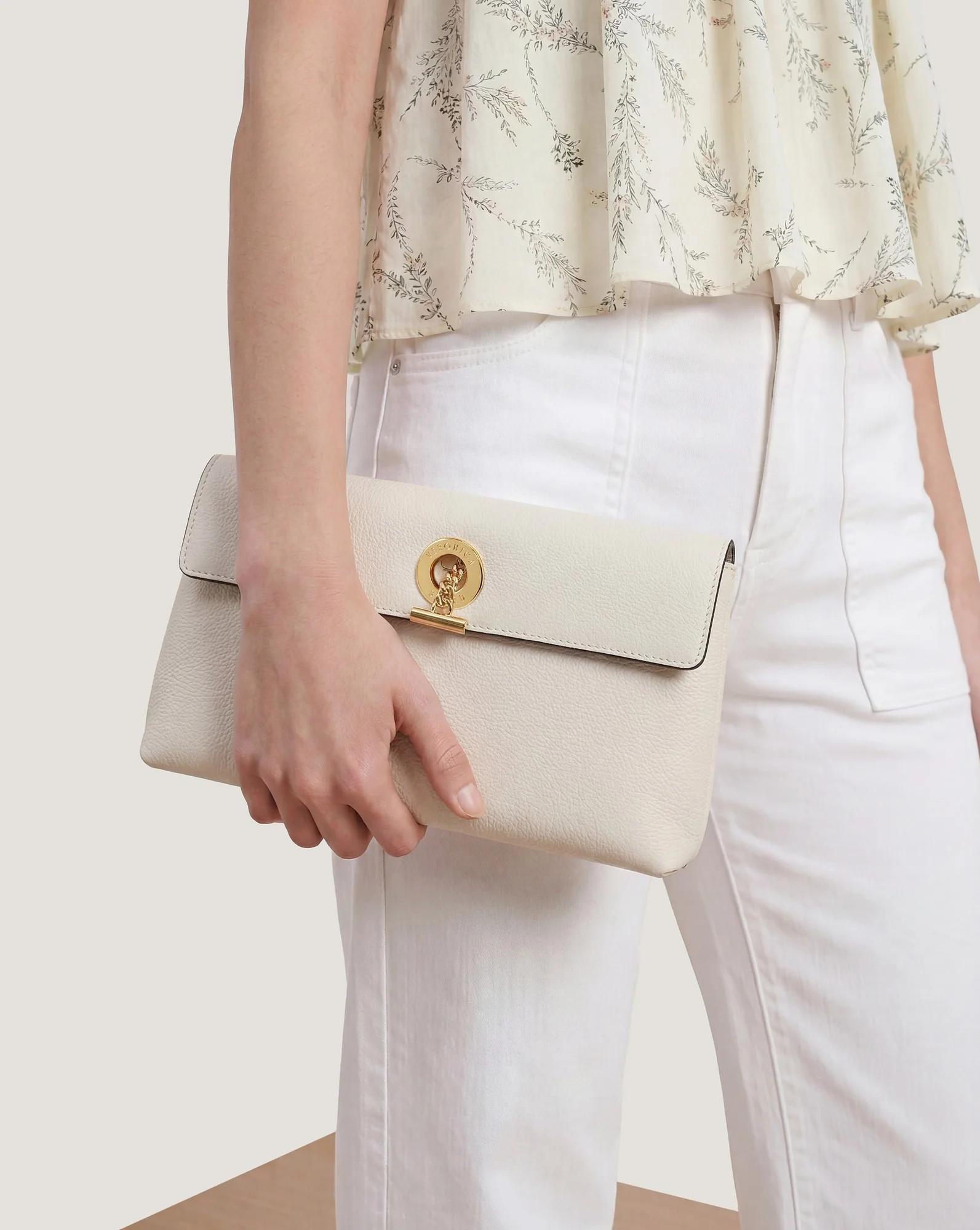 Anchor Clutch in Off White Pebbled Leather | Veronica Beard | Veronica Beard