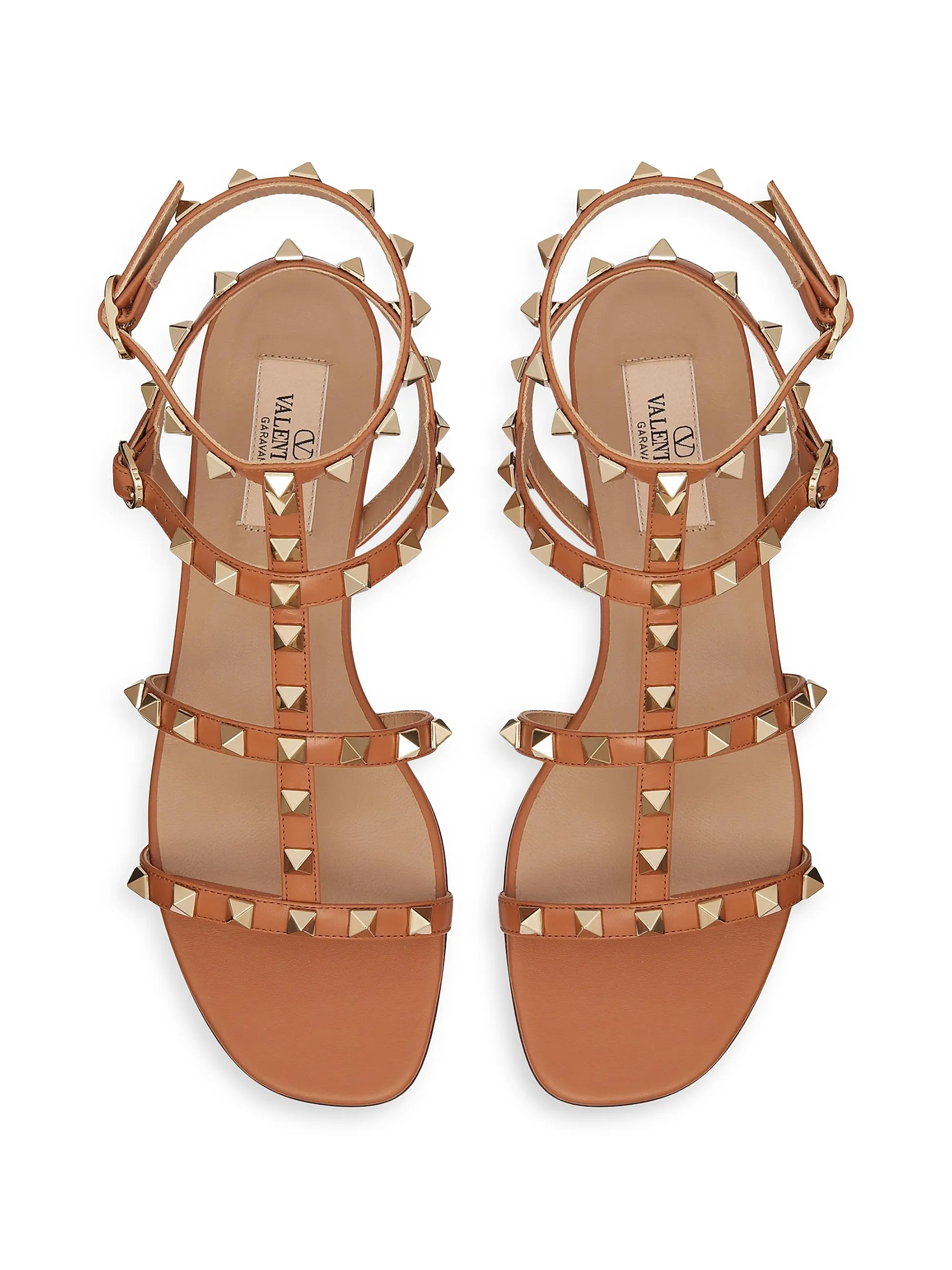 Valentino Garavani Rockstud Flat Calfskin Sandals with Straps | Saks Fifth Avenue | Saks Fifth Avenue
